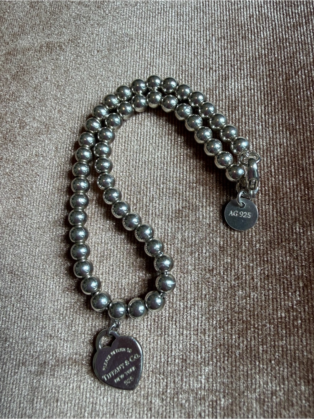 Tiffany & Co. Silver Heart Charm Toggle Bracelet with Blue Heart Bead Bracelet - Picture 2 of 12